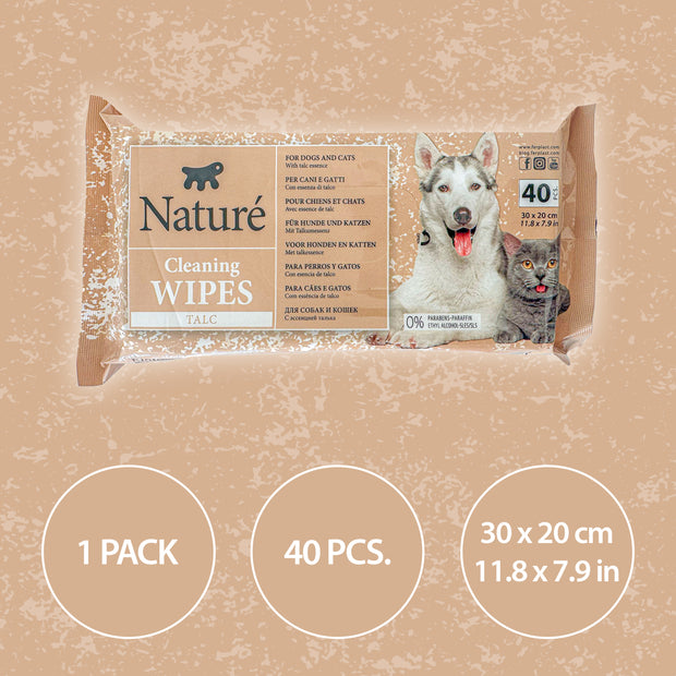 SALVIETTE AL TALCO PER CANI E GATTI NATURÉ (X40)