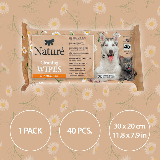 SALVIETTE ALLA CAMOMILLA PER CANI E GATTI NATURÉ  (X40)
