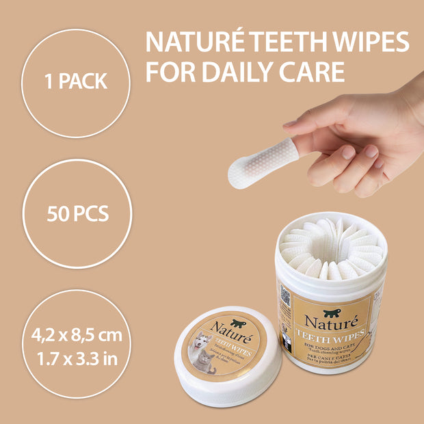SALVIETTE MONOUSO  DA DITO PER LA PULIZIA DEI  DENTI DI CANI E GATTI  NATURÉ  (x50)