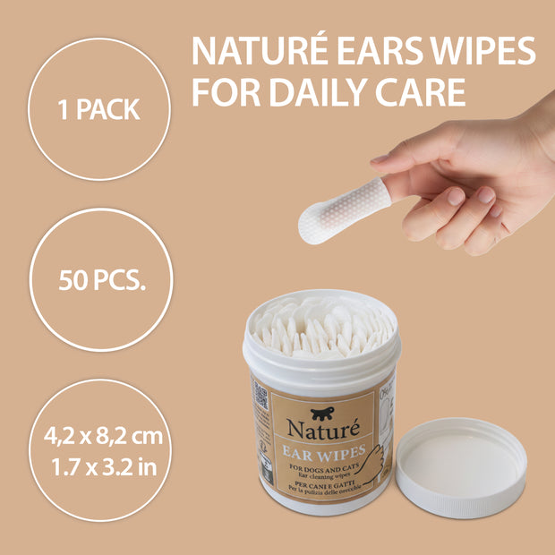 DITALI  MONOUSO PER LA PULIZIA DELLE ORECCHIE DI CANI E GATTI NATURÉ   (x50) -