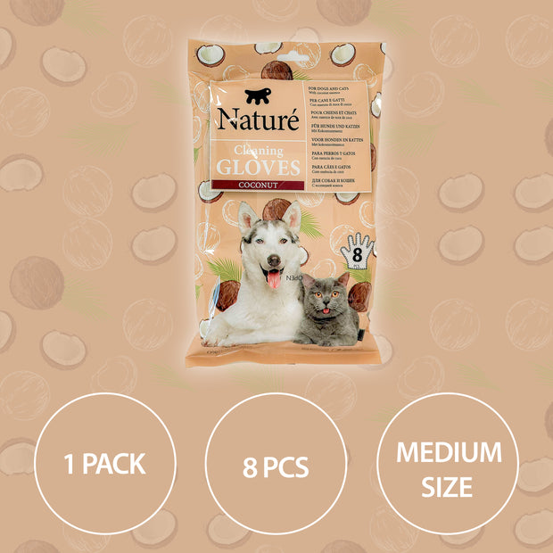 GUANTI DETERGENTI AL COCCO PER CANI E GATTI NATURÉ (X8)